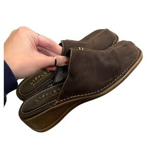 Vintage 90s Y2K Liz Claiborne corduroy square toe slip on platform mule clog 6.5